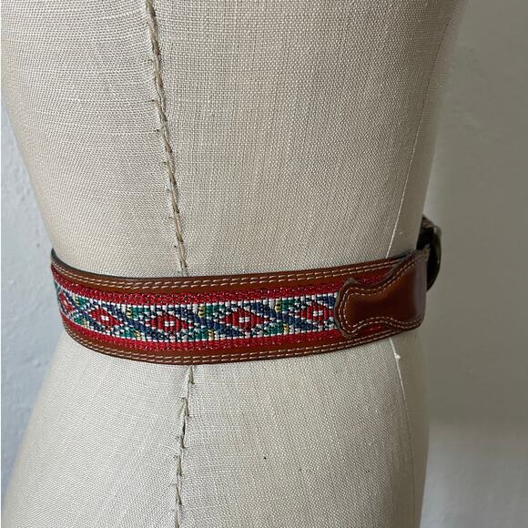 Vintage Kenzo Paris Embroidered Woven Brown Leather Belt Size 70cm/ Small